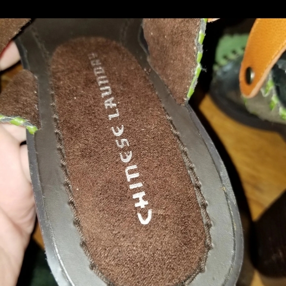 Chinese Laundry  Leather Colorblock Retro Style"Golden" Wedge Style Sandals 9.5 - Picture 11 of 12